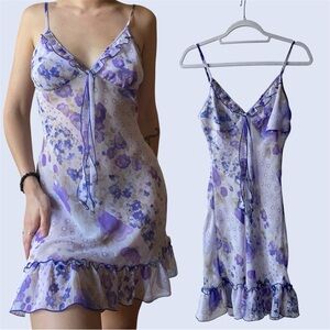 Purple flower flowy mini dress